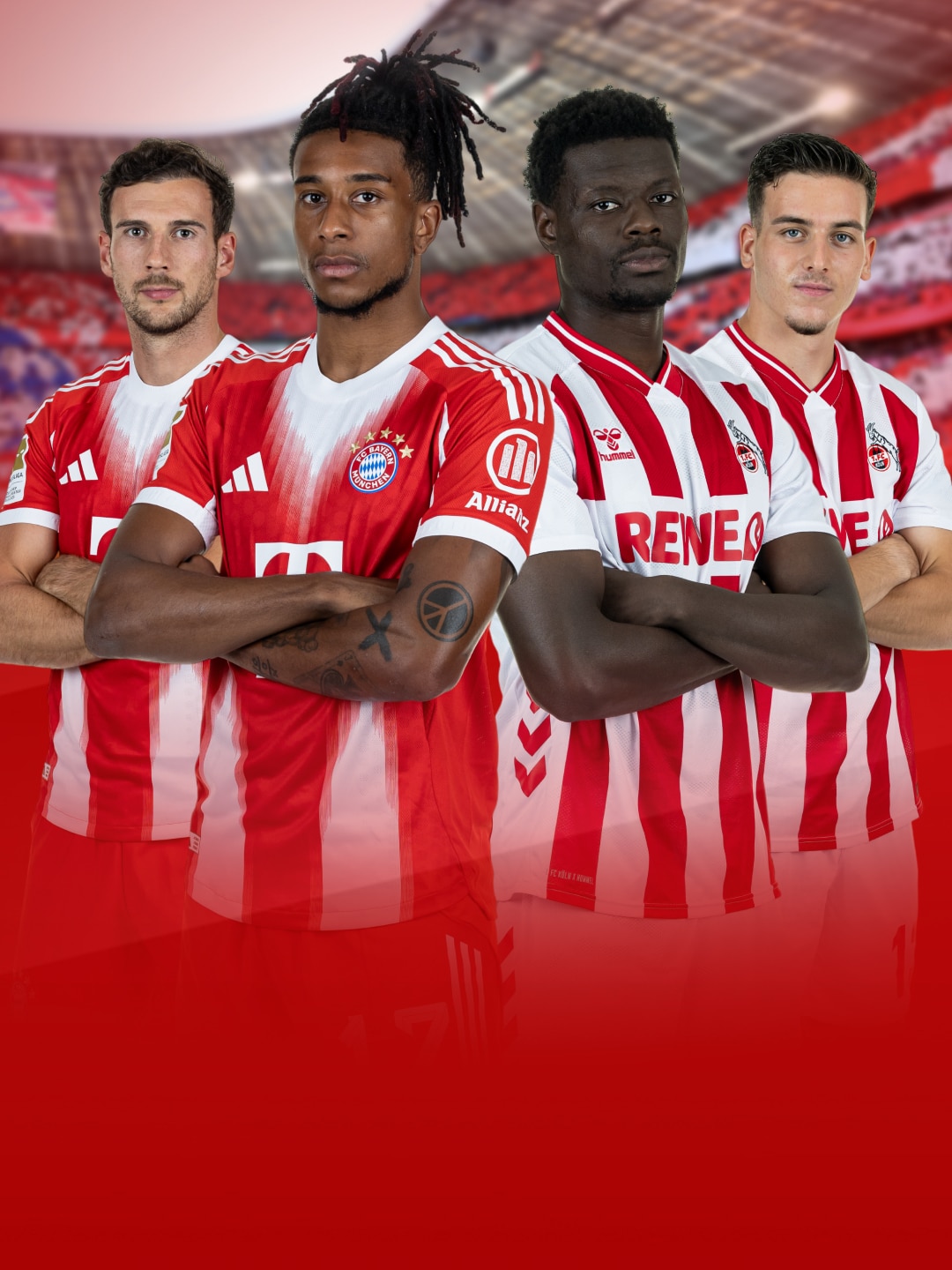 Jeweils zwei Spieler von FC Bayern München und 1. FC Köln